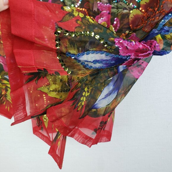 Vintage Diane Gilman Silk Blouse Tunic Top Sequined Floral Sheer size M Relaxed - Picture 9 of 11